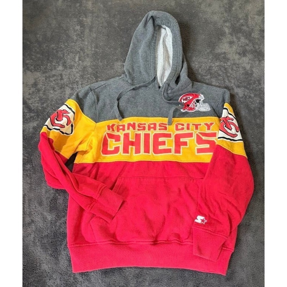 Starter Kansas City Chiefs Hoodie Mens Large Colorblock Fleece Sweatshirt NFL